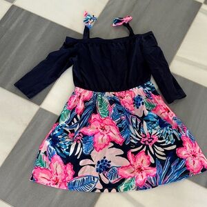 Lilly Pulitzer Navy and Pink Floral Kids Dress